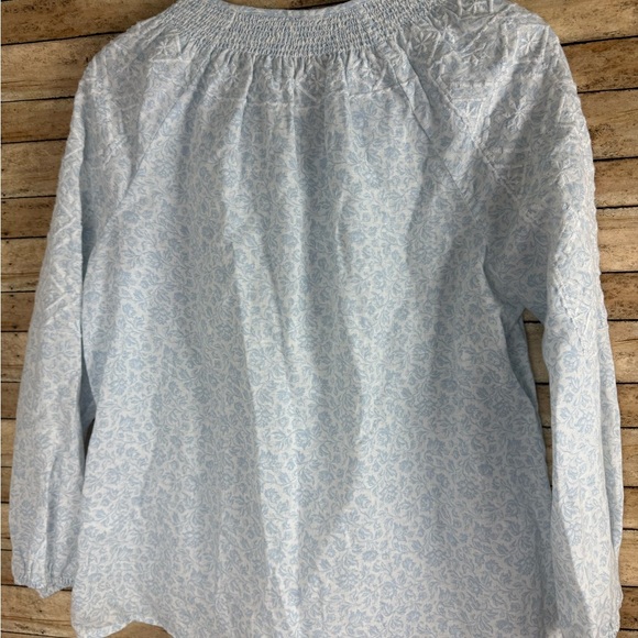 JOIE Long Sleeve Blouse Embroidered Floral Blue and White Linen Top LARGE - Picture 2 of 8